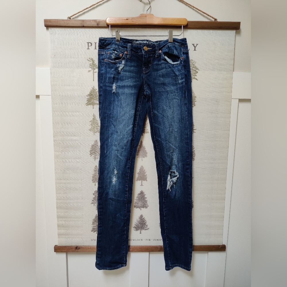 American Eagle Skinny 77 Distressed Jeans Women’s Size 2 Long Blue